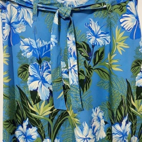 Kahala Hawaiian A-Line Skirt Blue Floral w/ Tie Belt - Picture 3 of 5